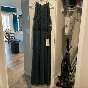 Adrianna Papell Emerald Green Beaded Halter Gown